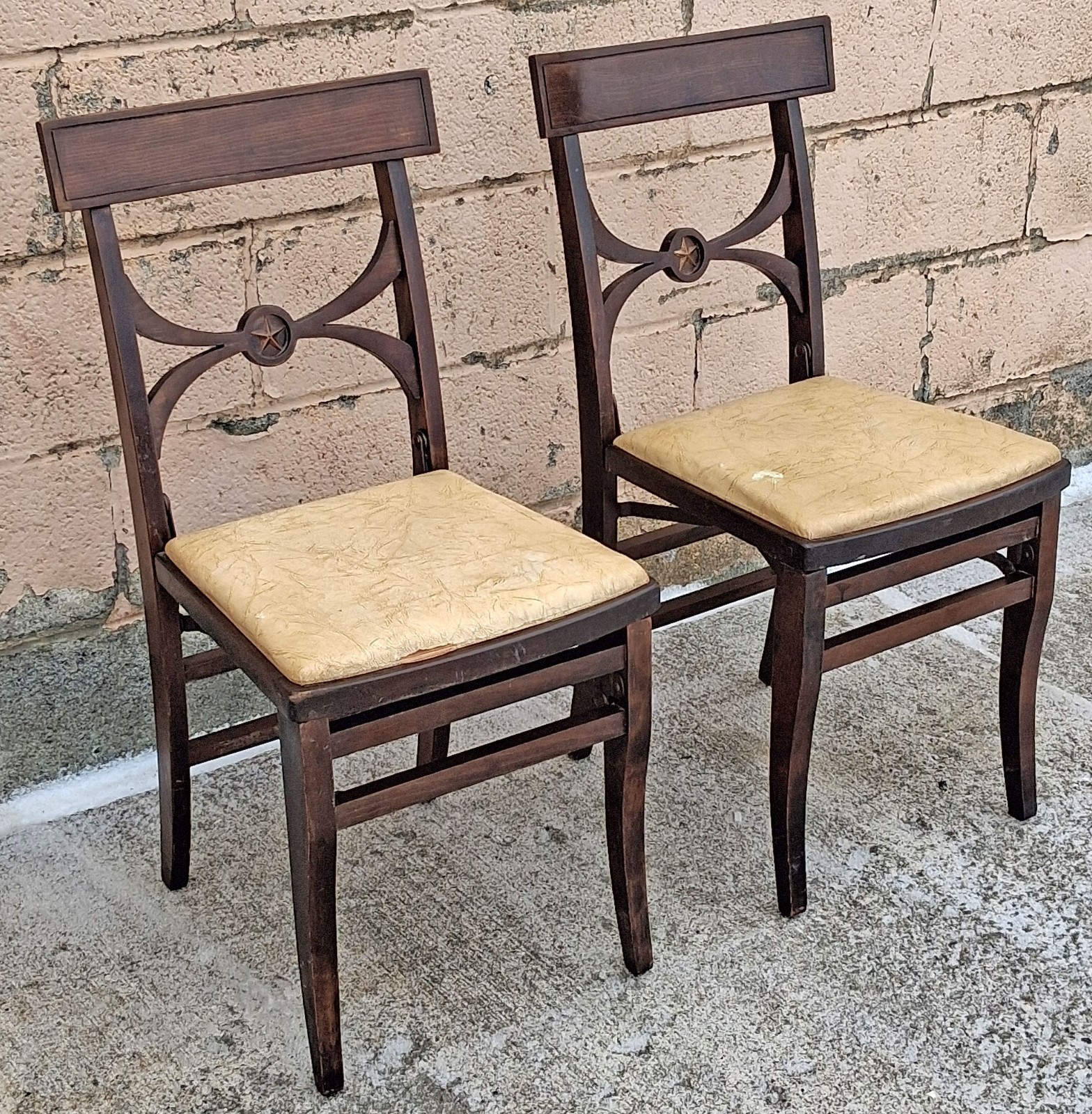 Pair Antique Vintage “Solid Kumfort” Wooden Folding Foldable Accent Chairs Vinyl