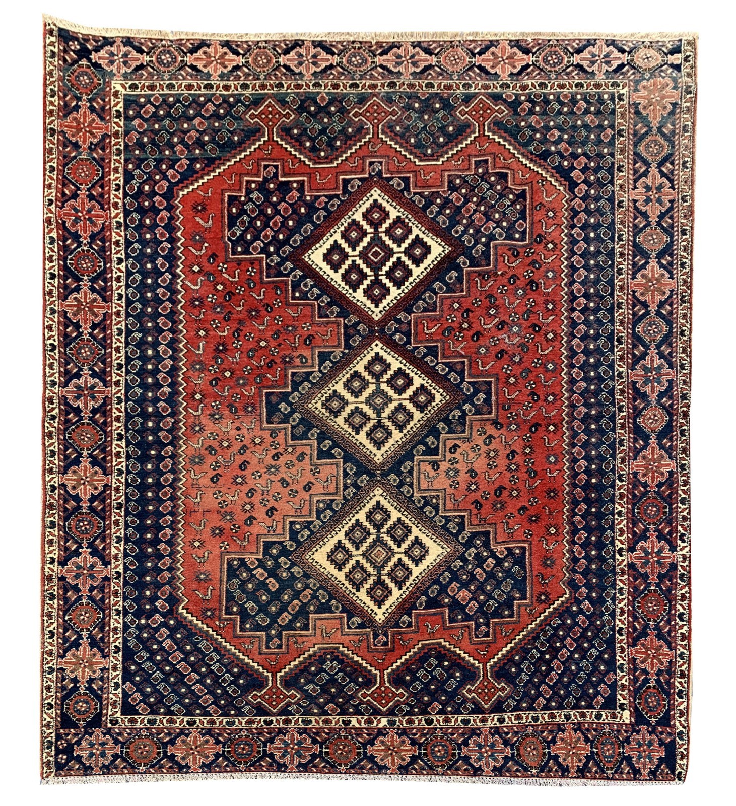 Amazing Hand Knotted Vintage Afshour Pictorial Wool Area Rug 6.5 x 5.4 Ft