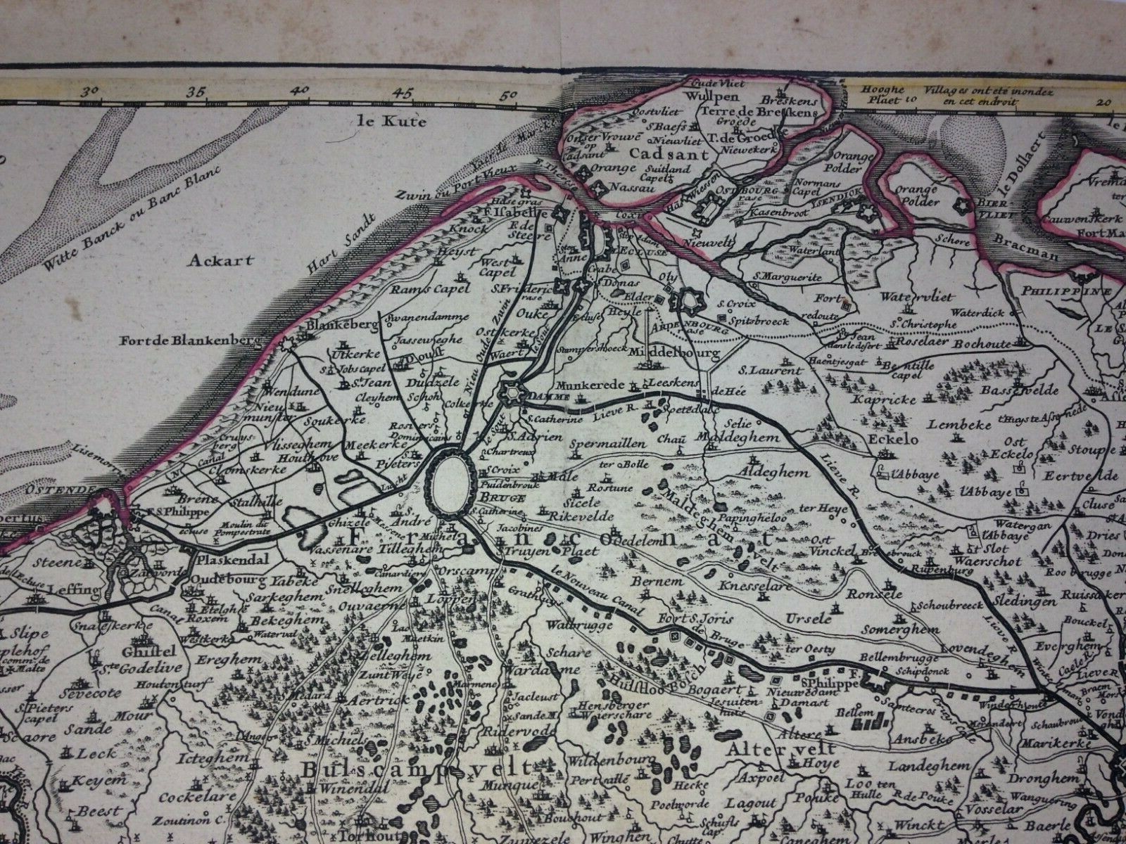 FLANDERS DATED 1704 GUILLAUME DELISLE LARGE ANTIQUE ENGRAVED MAP 18e CENTURY