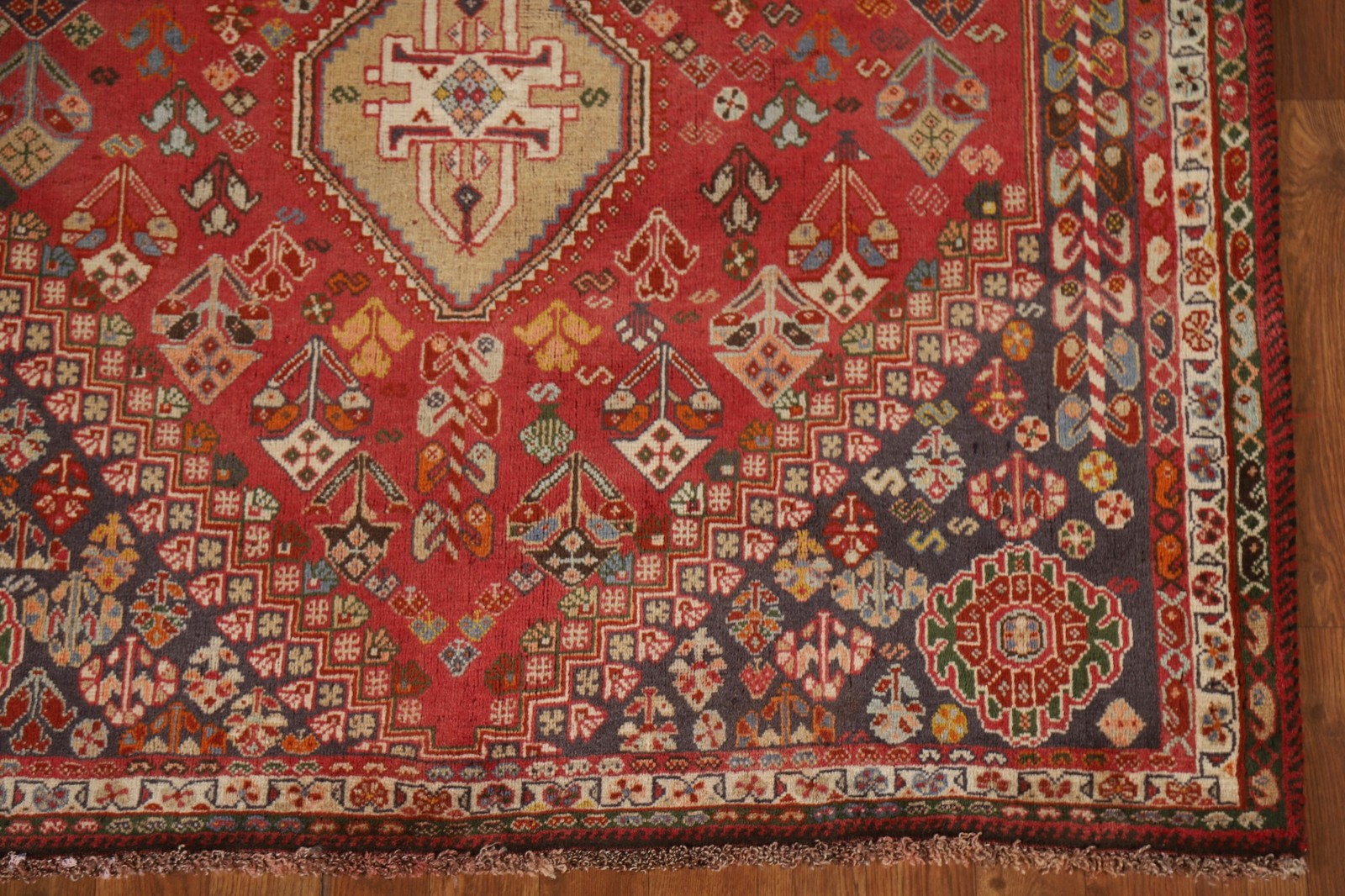 Vegetable Dye Red Rug 4×7 Hand-knotted Wool Geometric Traditional for Any Room
