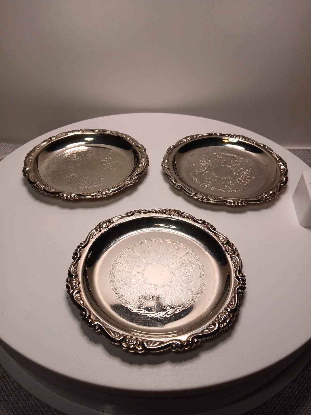 Vintage Silver Plated EP On Steel Coaster Trinked Dish Set Of 3 Made In Italy