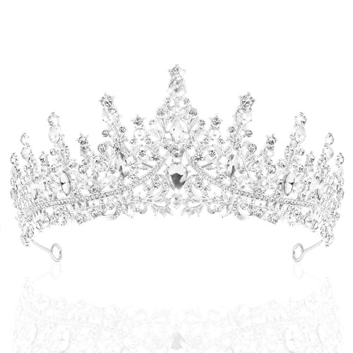 TAROSE Silver Crystal Tiara Crowns for Women, Hair Accessories for Bride, Prom