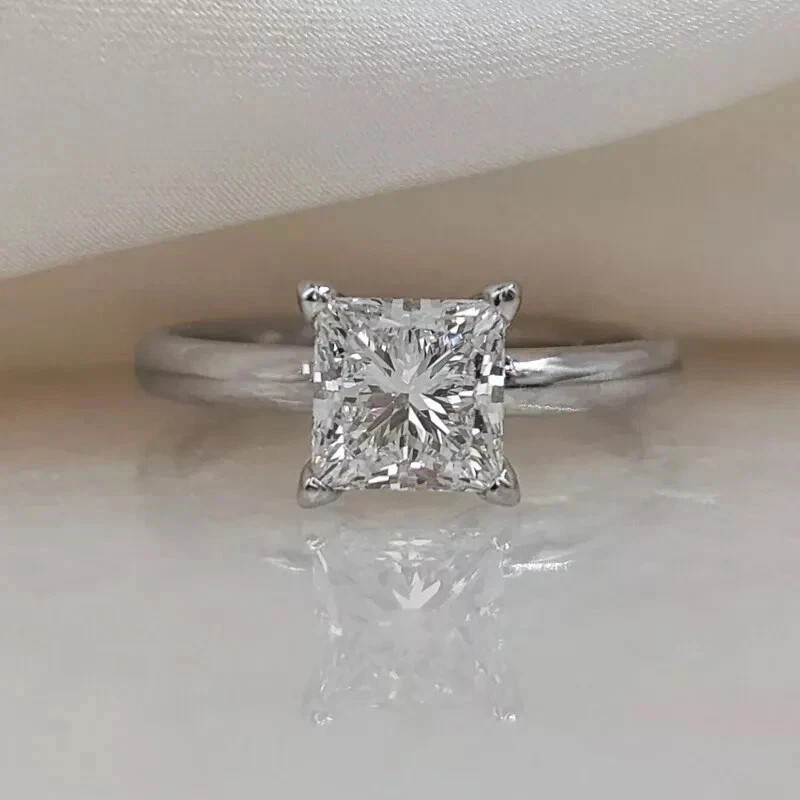 2Ct Princess-Cut Lab Created Solitaire Engagement Ring 14K White Gold Plated