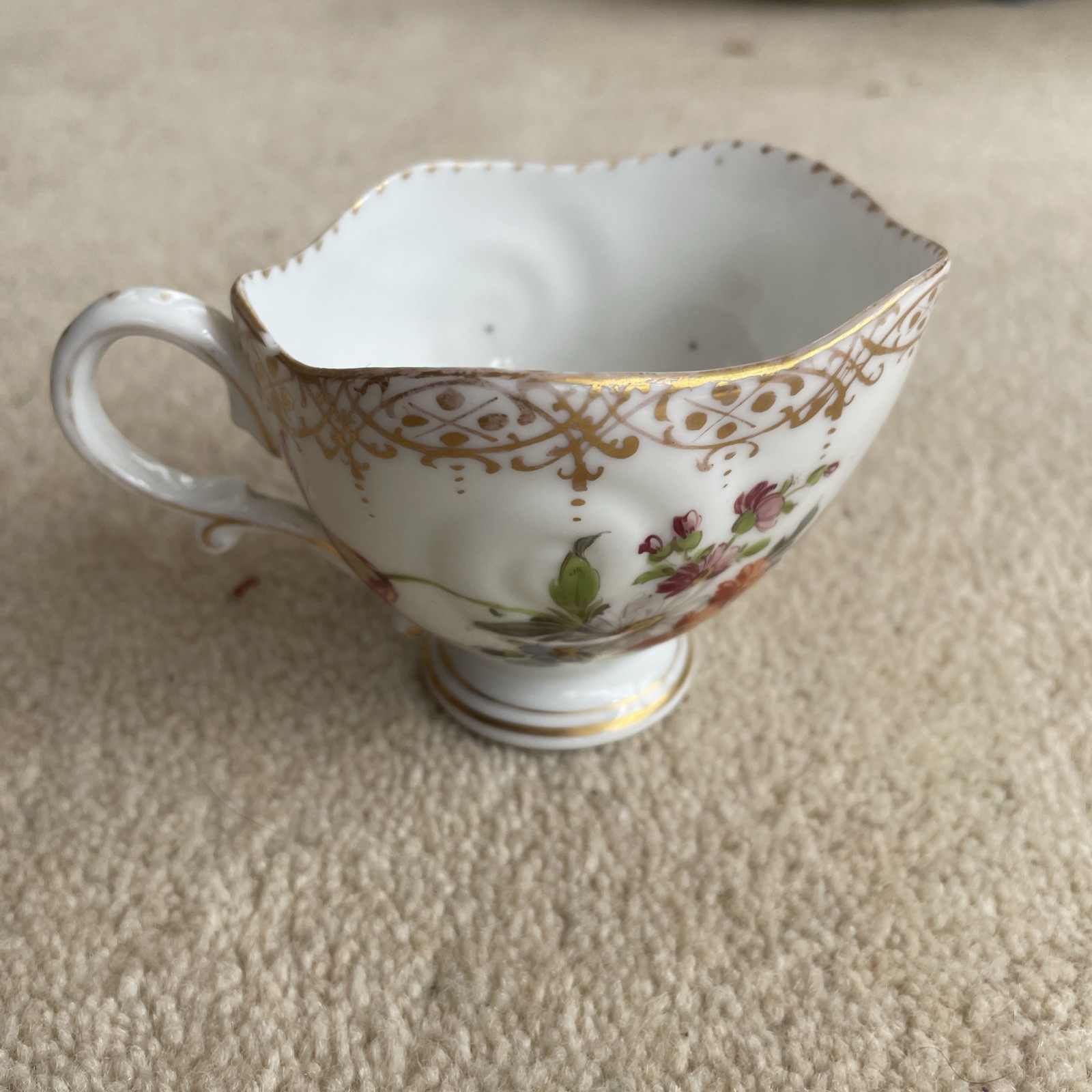 Vintage Carl Thieme German Dresden Porcelain Sugar Bowl Creamer Floral Gilt