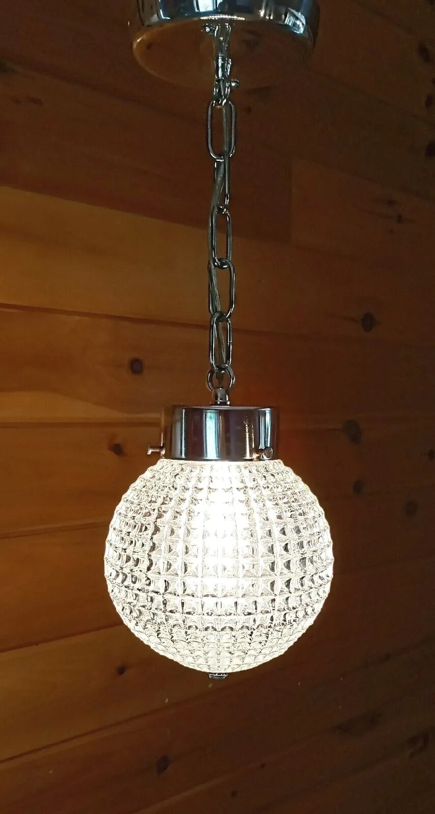 Vintage 1950s 60s Mid Century Modern Prismatic Orb Chrome Pendant Light Fixture