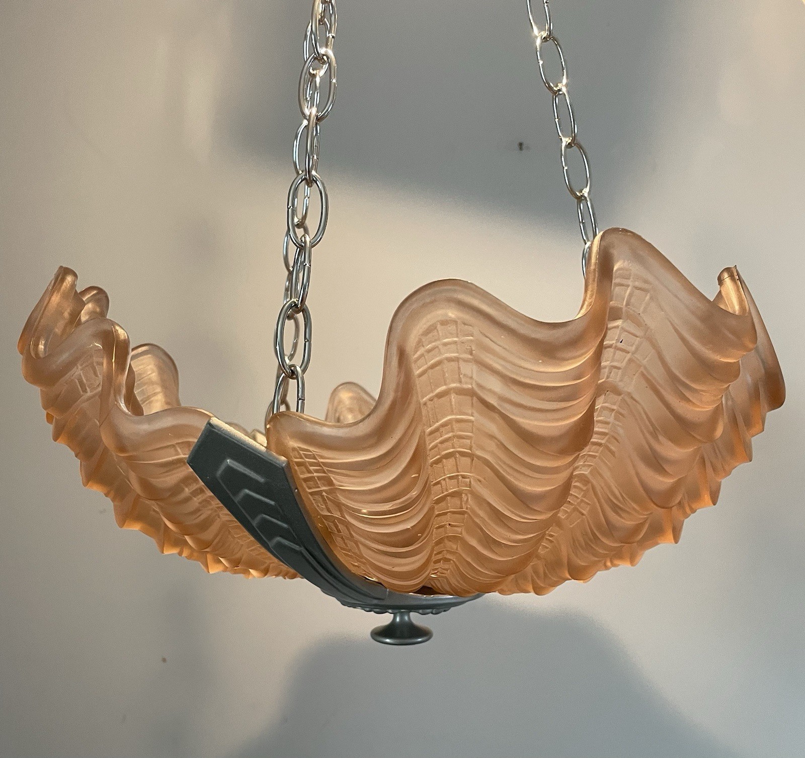 Art Deco Satin Pink Clam Shell Glass Plafonier Ceiling Light Shade
