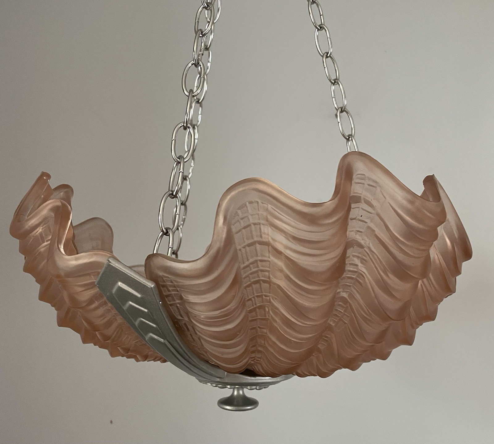 Art Deco Satin Pink Clam Shell Glass Plafonier Ceiling Light Shade