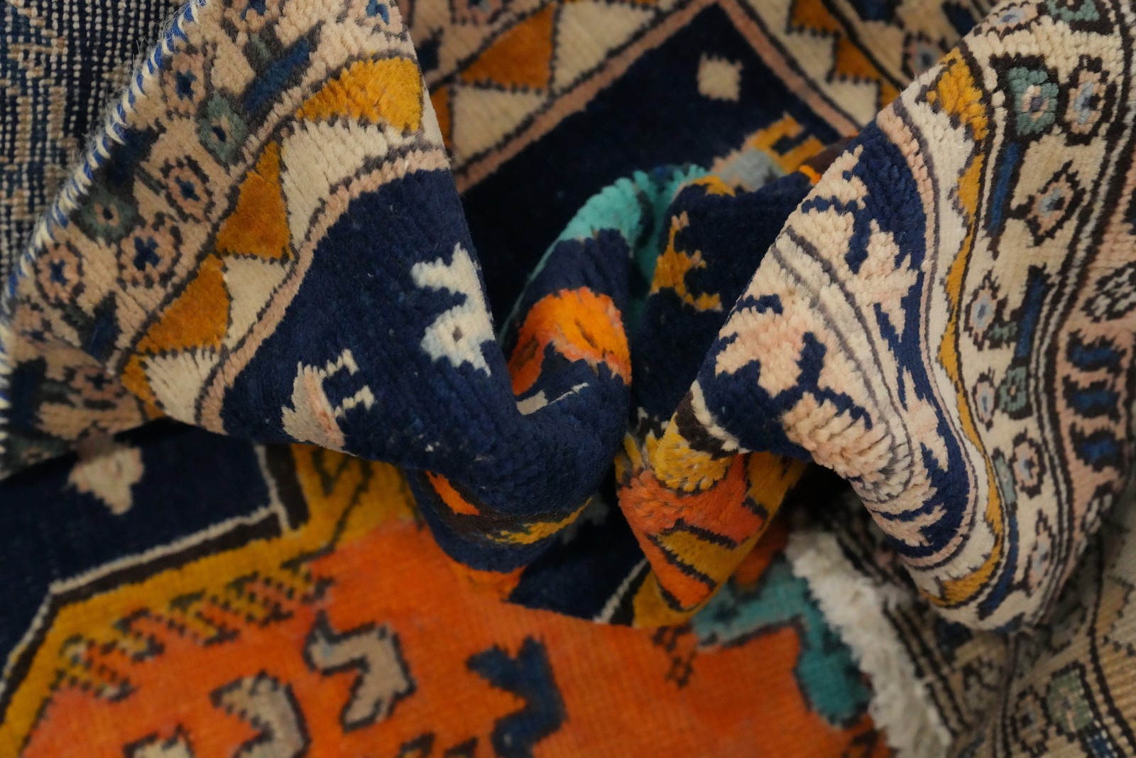 Animals Design Blue Wool Hand-made Tribal Rug Geometric Traditional Carpet 4×8