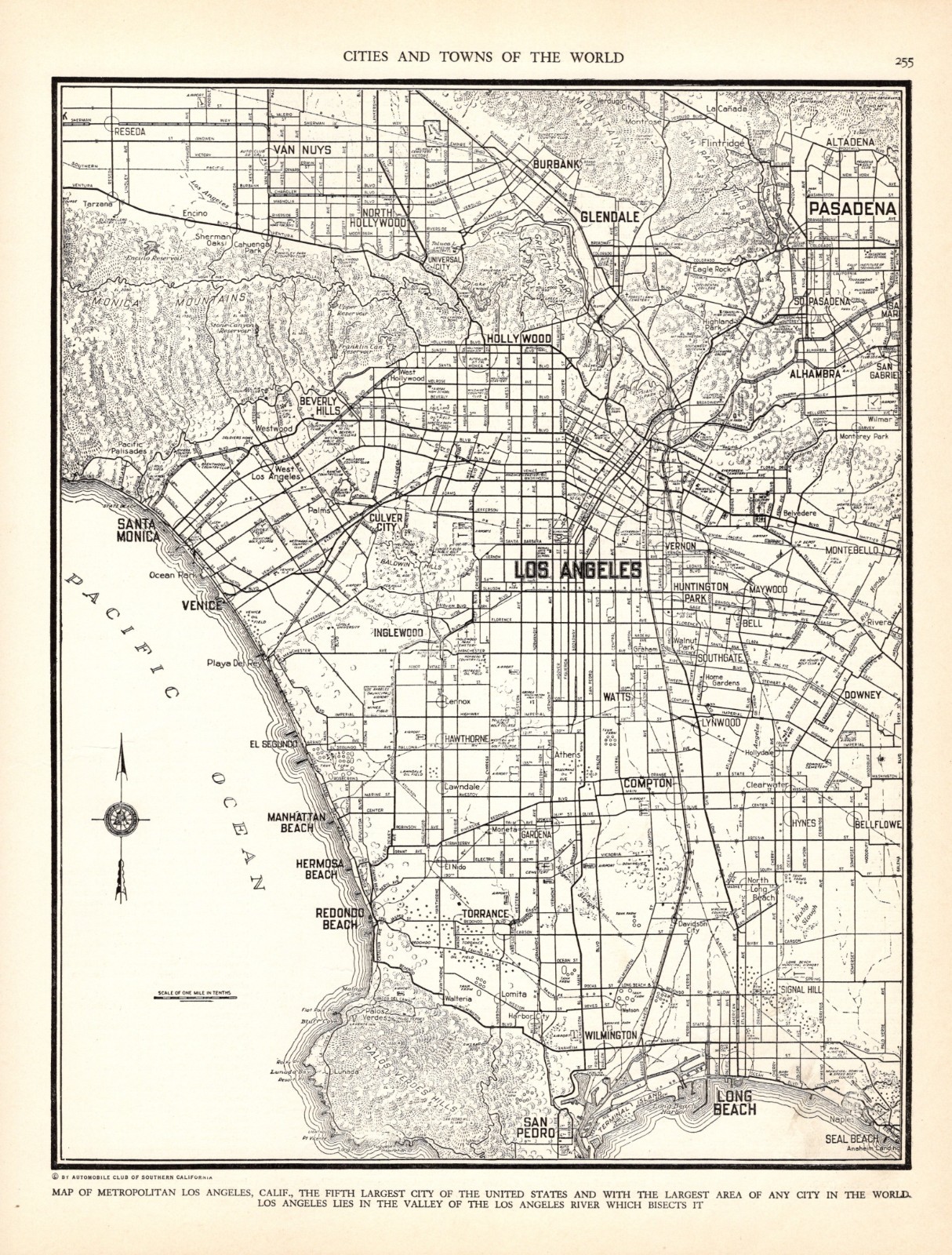 1938 Vintage LOS ANGELES Street MAP City Map of Los Angeles California 3069