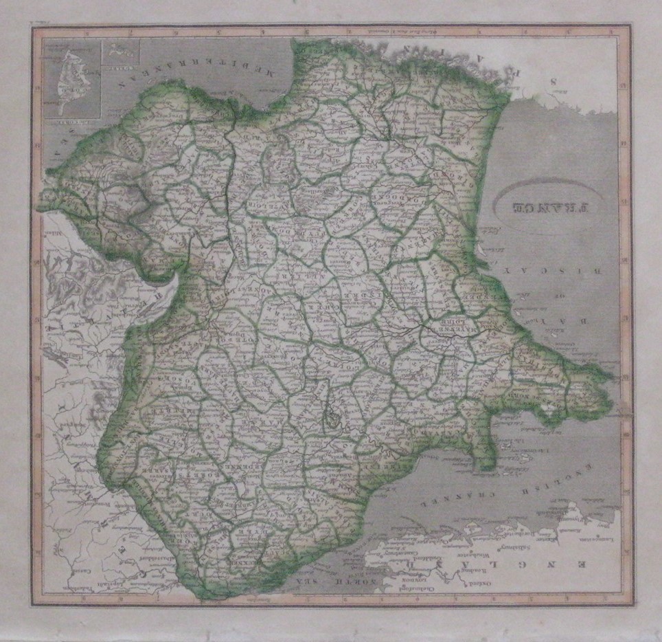 Original Hand Color 1824 John Vallance Map FRANCE Departments Cities Rivers