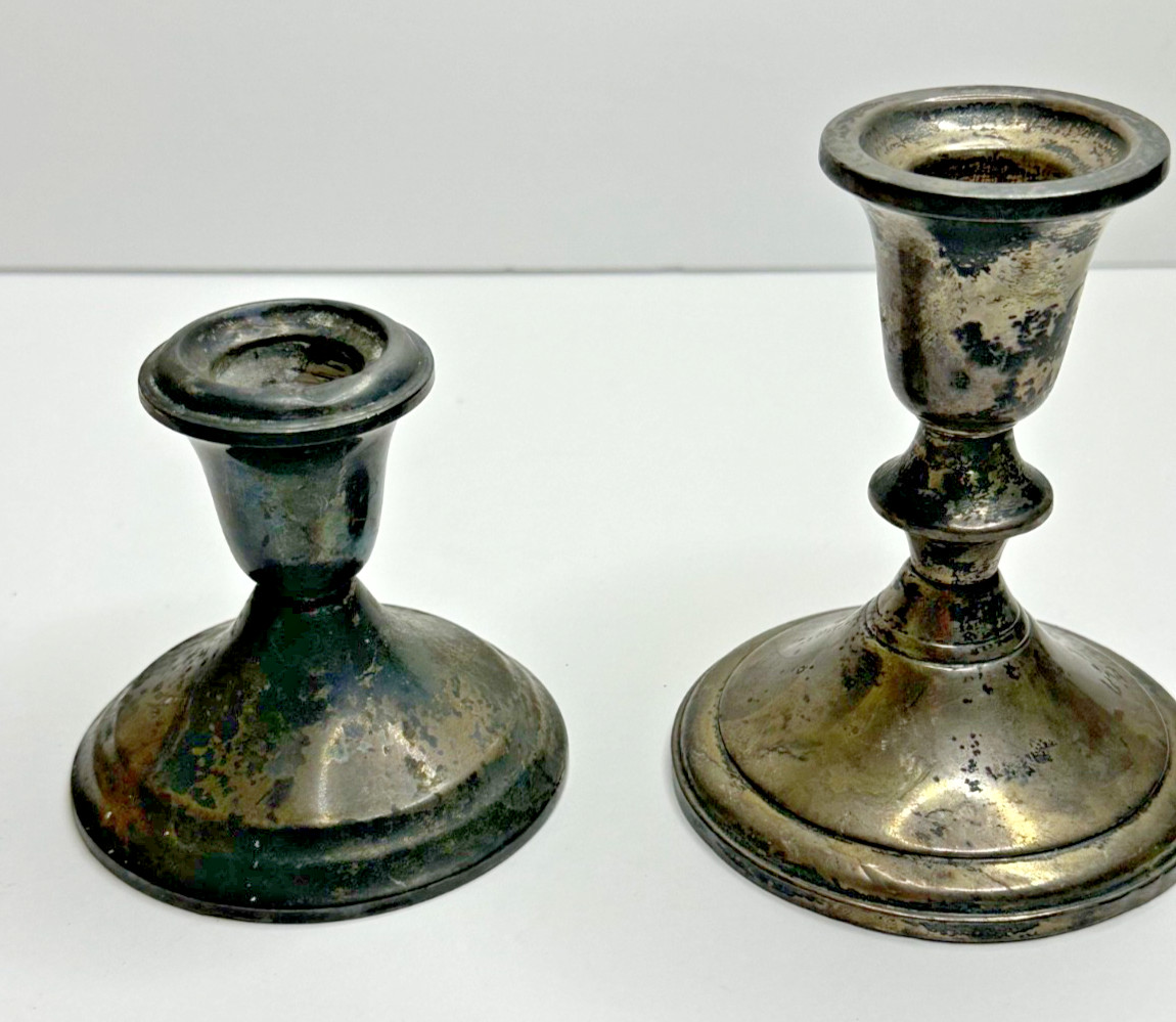 Gorham Towle Sterling Silver candlesticks Set 2 Weighted Patina As Shown 462 g