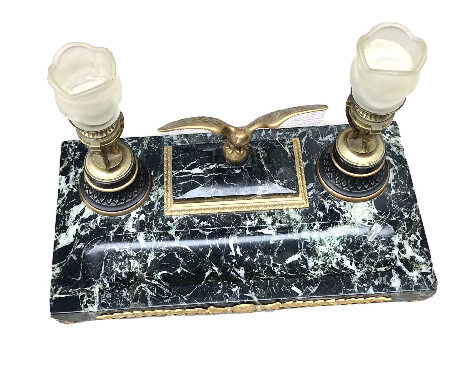Vintage Antique Gilt Bronze Eagle Candlestick Candelabra Candle Holder Marble