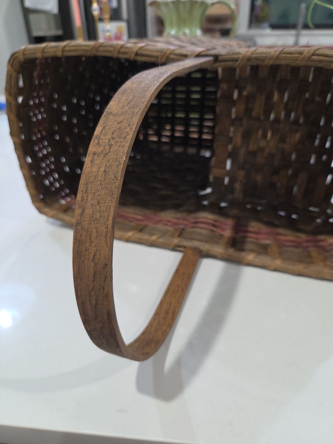 Primitive Antique American Split Oak Handmade Staircase Basket Patina Farmhouse