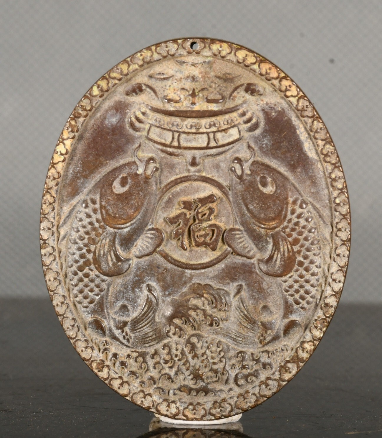 2.1″ China Pure Copper Silver Yuan Big Head Coin Wealth Goldfish Amulet Pendant