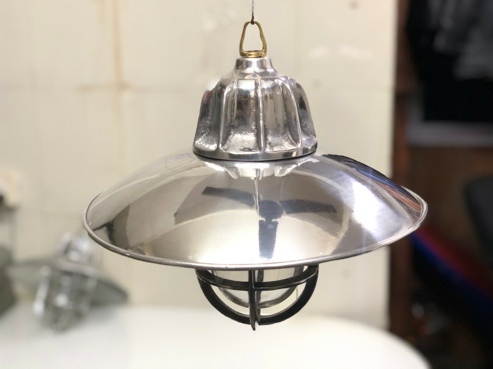 Nautical Solid Aluminum Bulkhead Cage Pendant Cargo Lamp with Rain Cap Shade