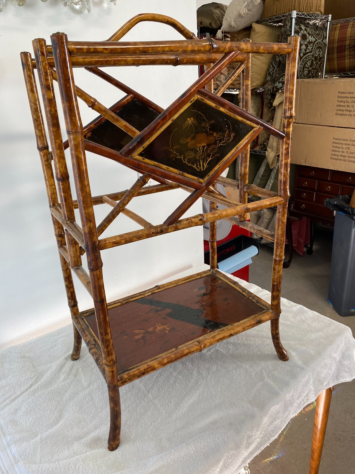 Antique 19C English Victorian Tortoise Bamboo Magazine Holder/Stand