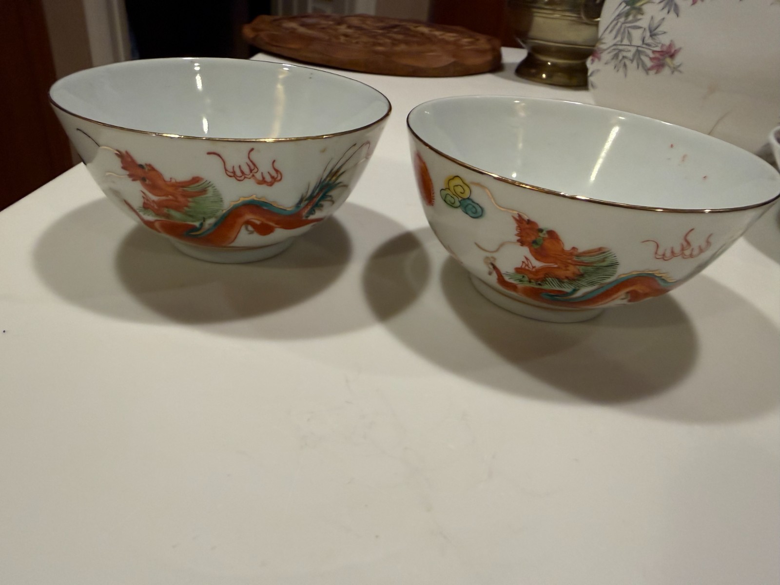 Vintage Asian/Oriental/Chinese Red Dragon 2 Porcelain/Ceramic BOWLS 4.5″ X 2″H