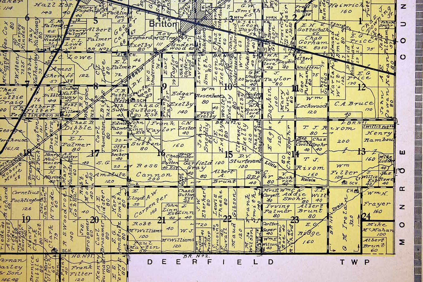Ridgeway Township Antique Plat Map 1921 Lenawee County Michigan