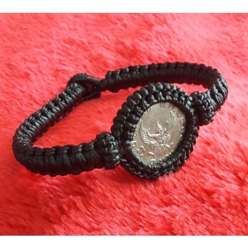 Bracelet Braided Rope Garuda Coin 1 Baht King Rama 9 Talisman Medal Thai Amulet