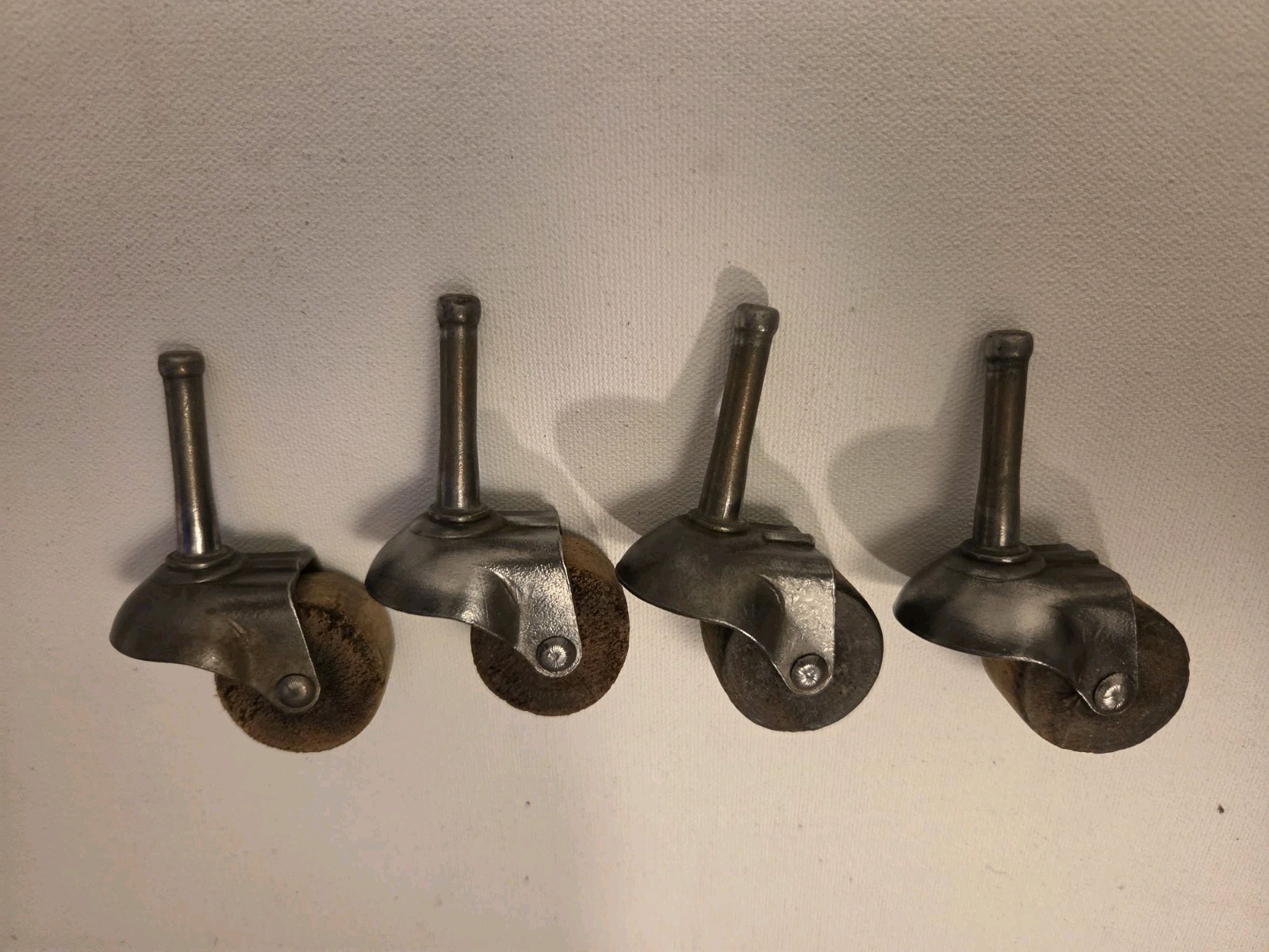 Set of 4 (1¼”) Metal + Wood Casters Furniture Salvage Wheels Refurbished #077