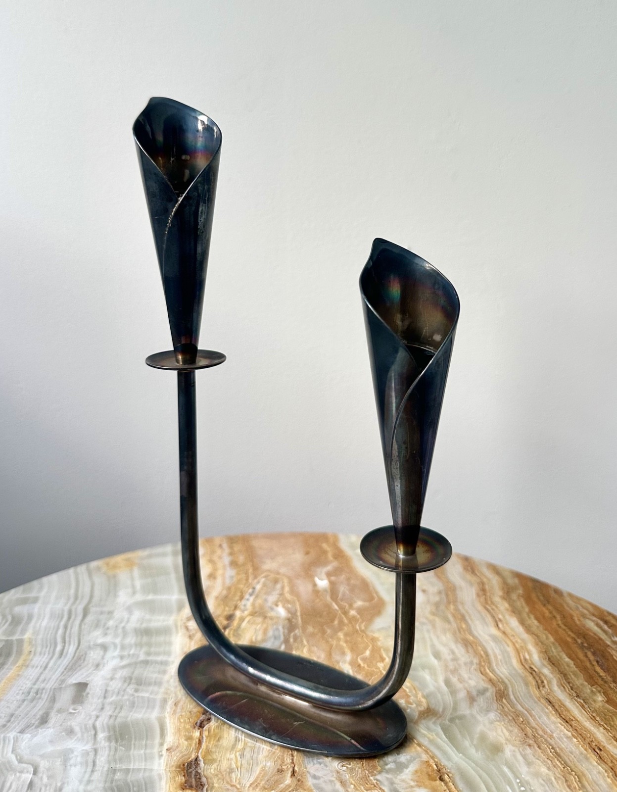 Sculptural Silver Plated Hans Jensen Calla Lily Candlestick MCM Danish