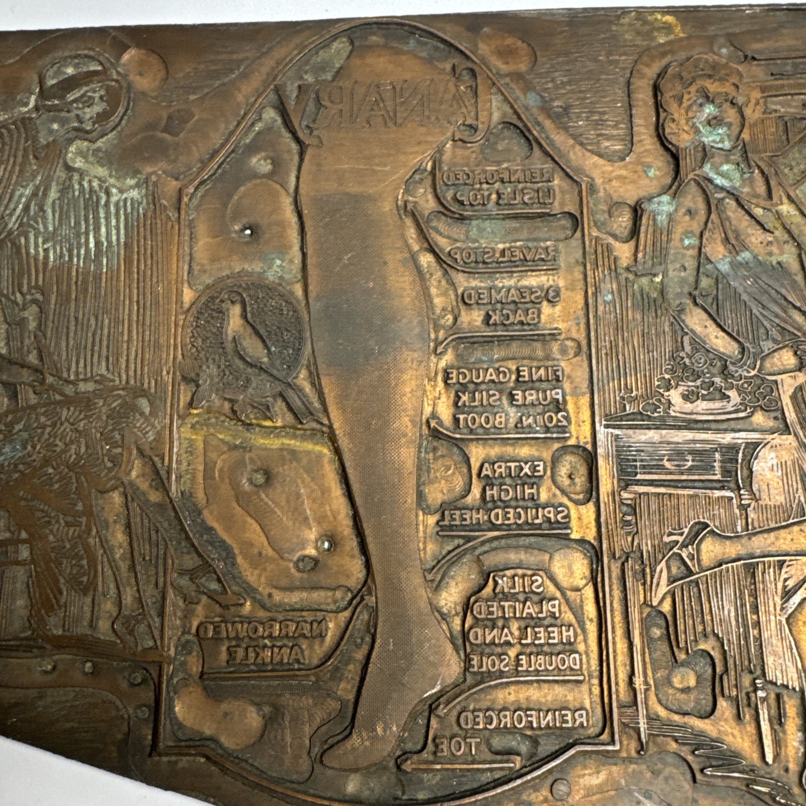 Antique Copper Printing Plate Stocking Advertisement Flapper Canary Girl Bird