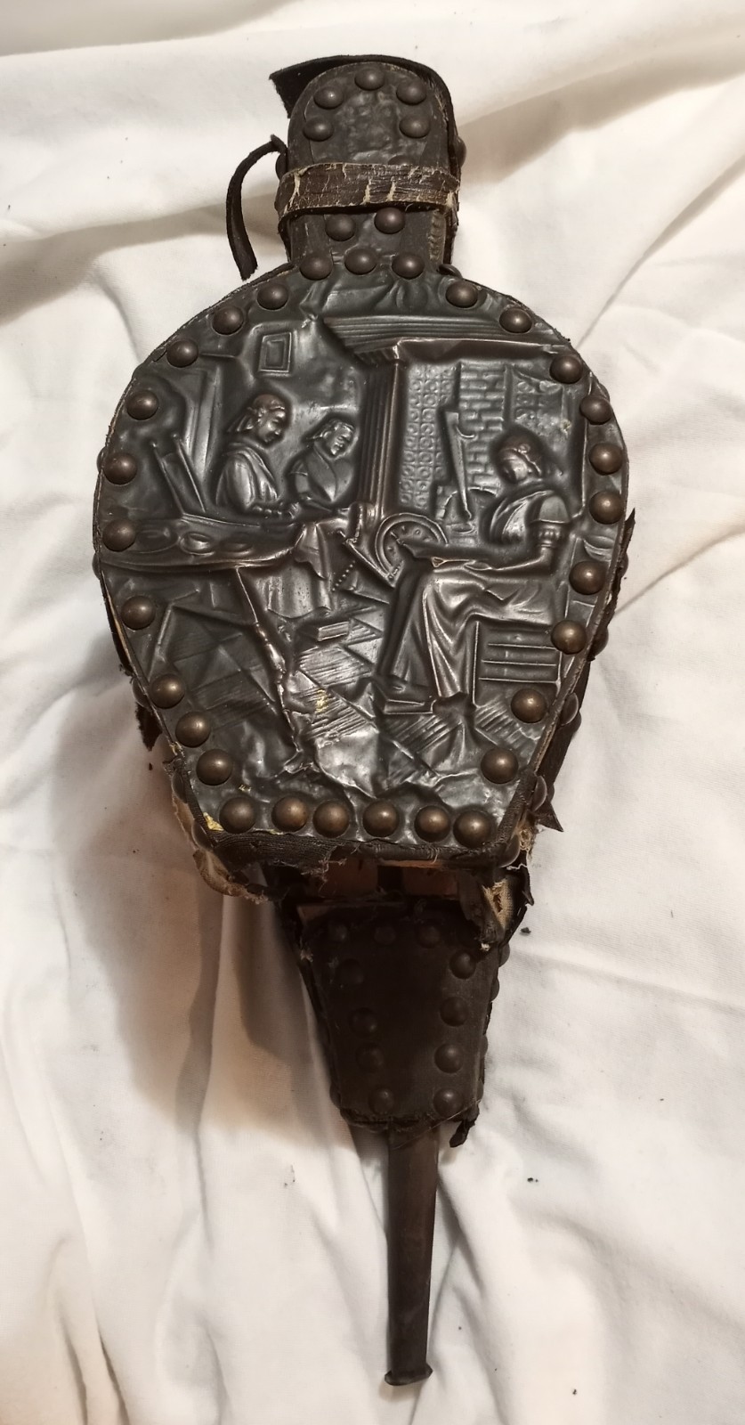 Antique Fireplace Bellows Fire Stoker Embossed Brass Fireplace Scene OLD