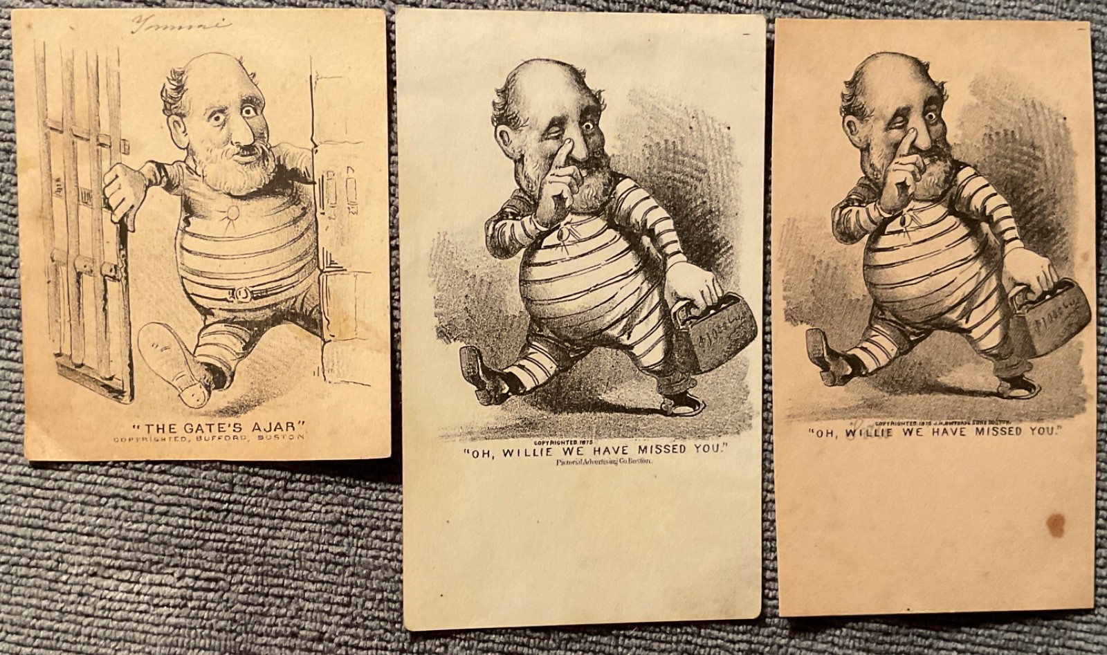 1875 Boss Tweed Political Trade Cards 3 Card Lot Bufford Boston Tammany Hall