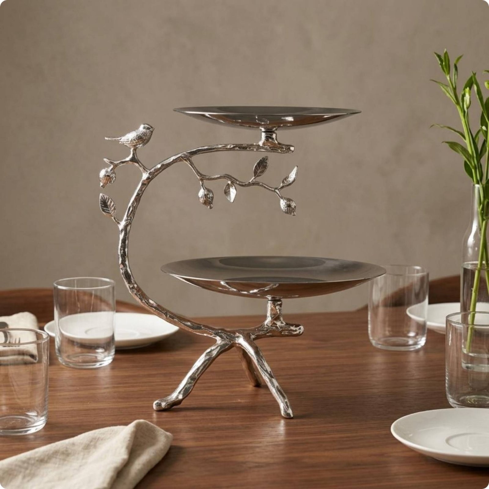 Double Tier Fruit Tray Electroplated Home Decor Modern Design for Living Room