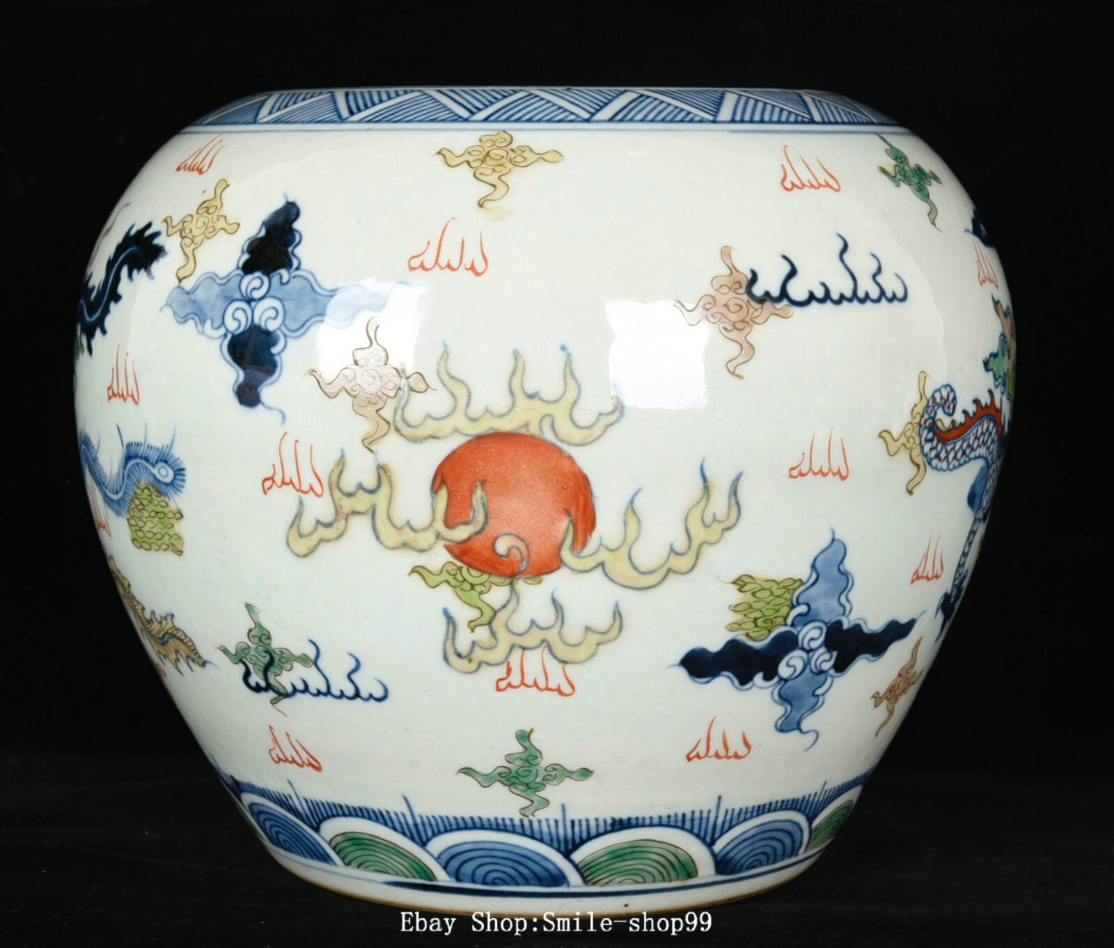 9.4″ Kangxi Dynasty Doucai Porcelain Dragon Phoenix Animal Pot Jar Crock