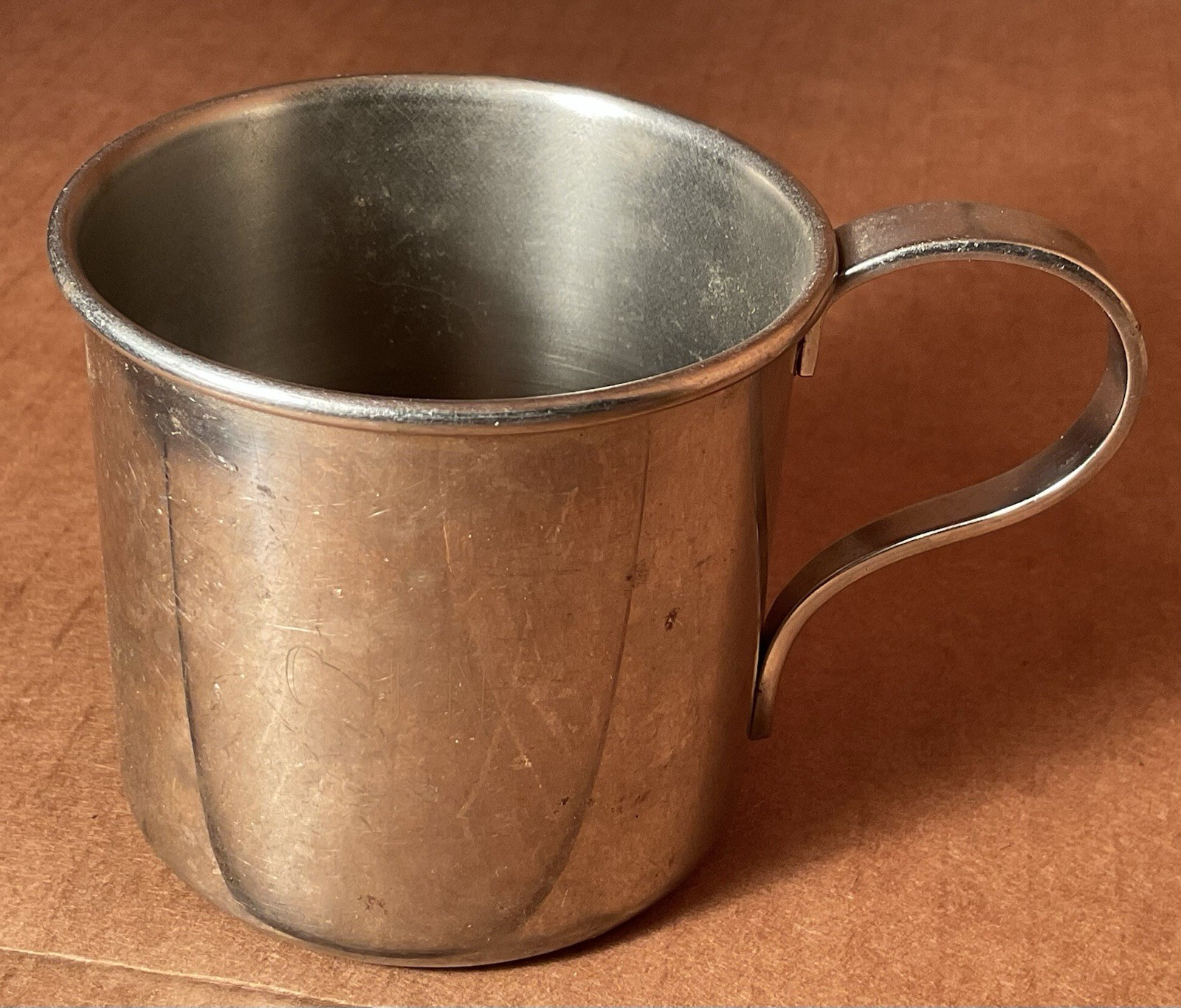 Antique Silverplate Metal Cup Mug with Handle, Unmarked Silverplate