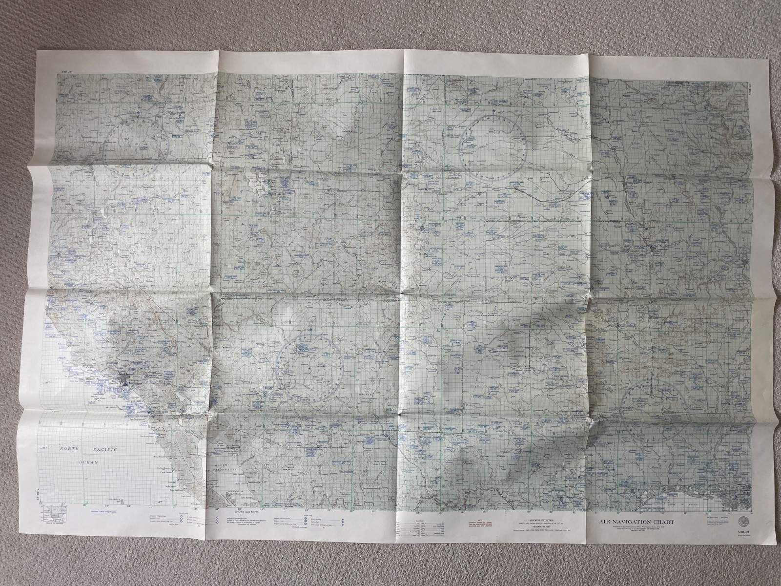 1952 Air Navigation Chart Hydrographic Office US Navy V30-21 5th Edition