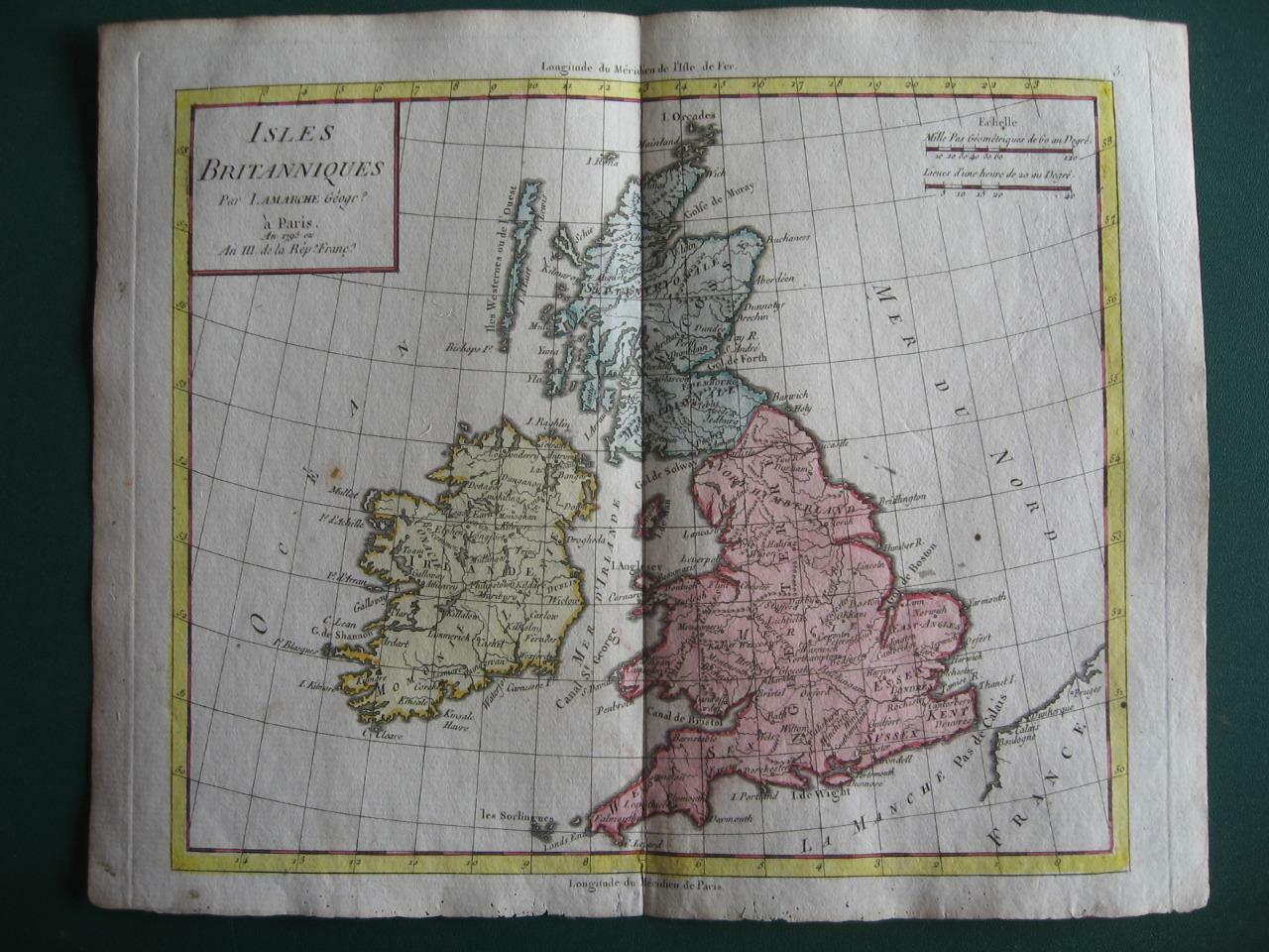 1795 – DELAMARCHE – Small map BRITISH ISLES UK ENGLAND SCOTLAND WALES IRELAND