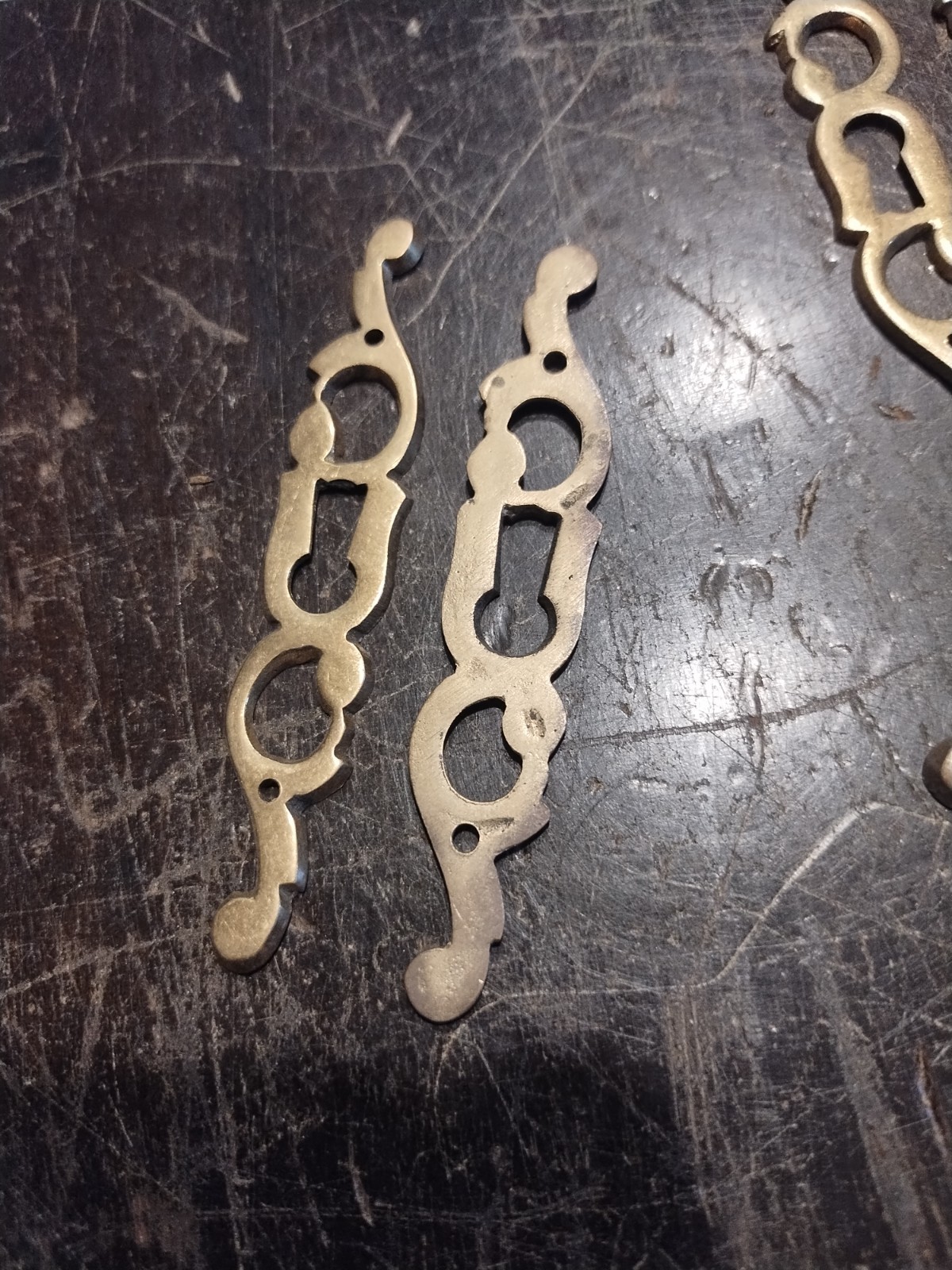 24 Fancy Vtg Solid Brass Drawer Keyhole Escutcheons Ornate