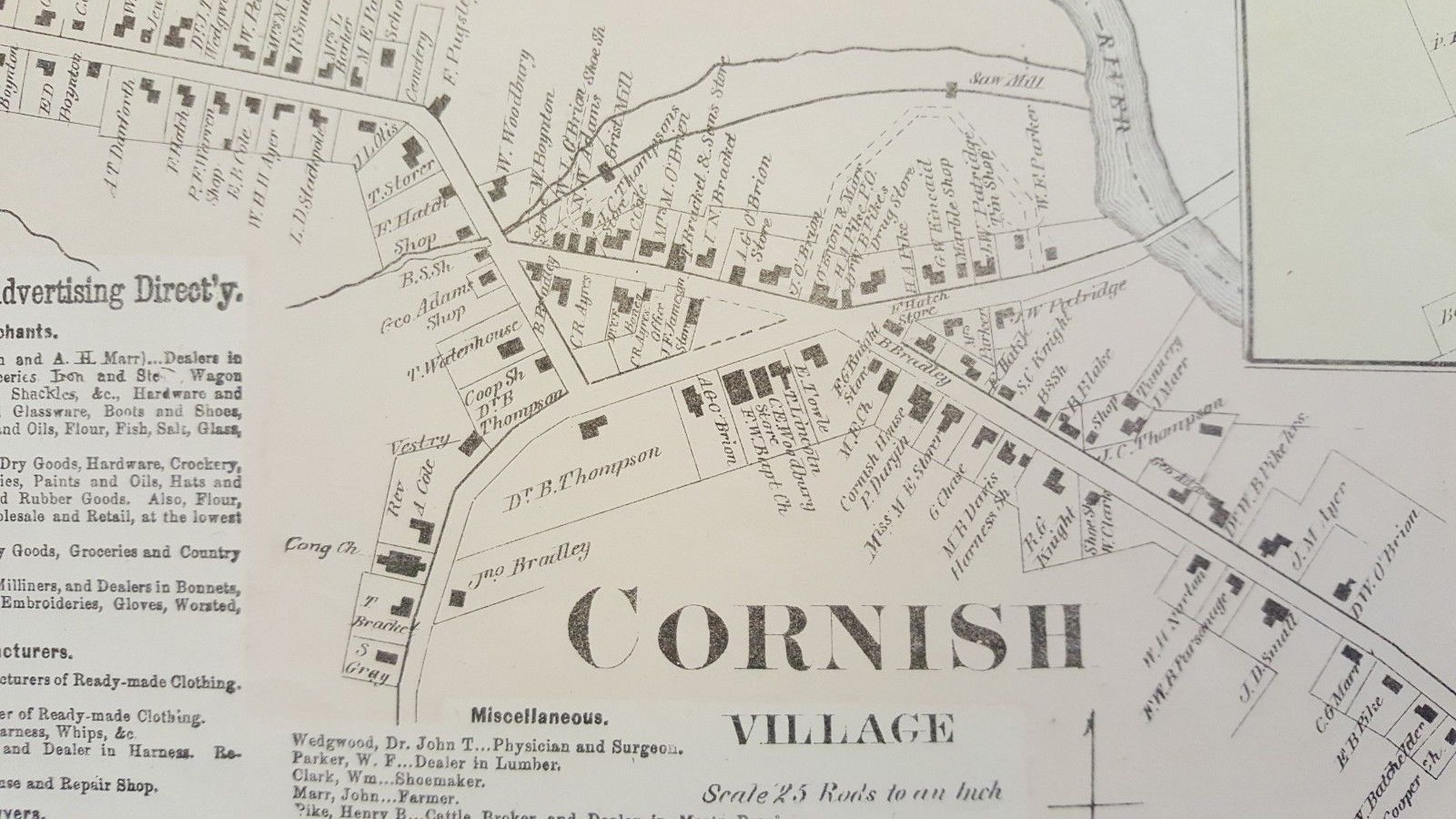 Antique Colored MAP – LIMERICK VILLAGE, MAINE – / Atlas York County, ME – 1872