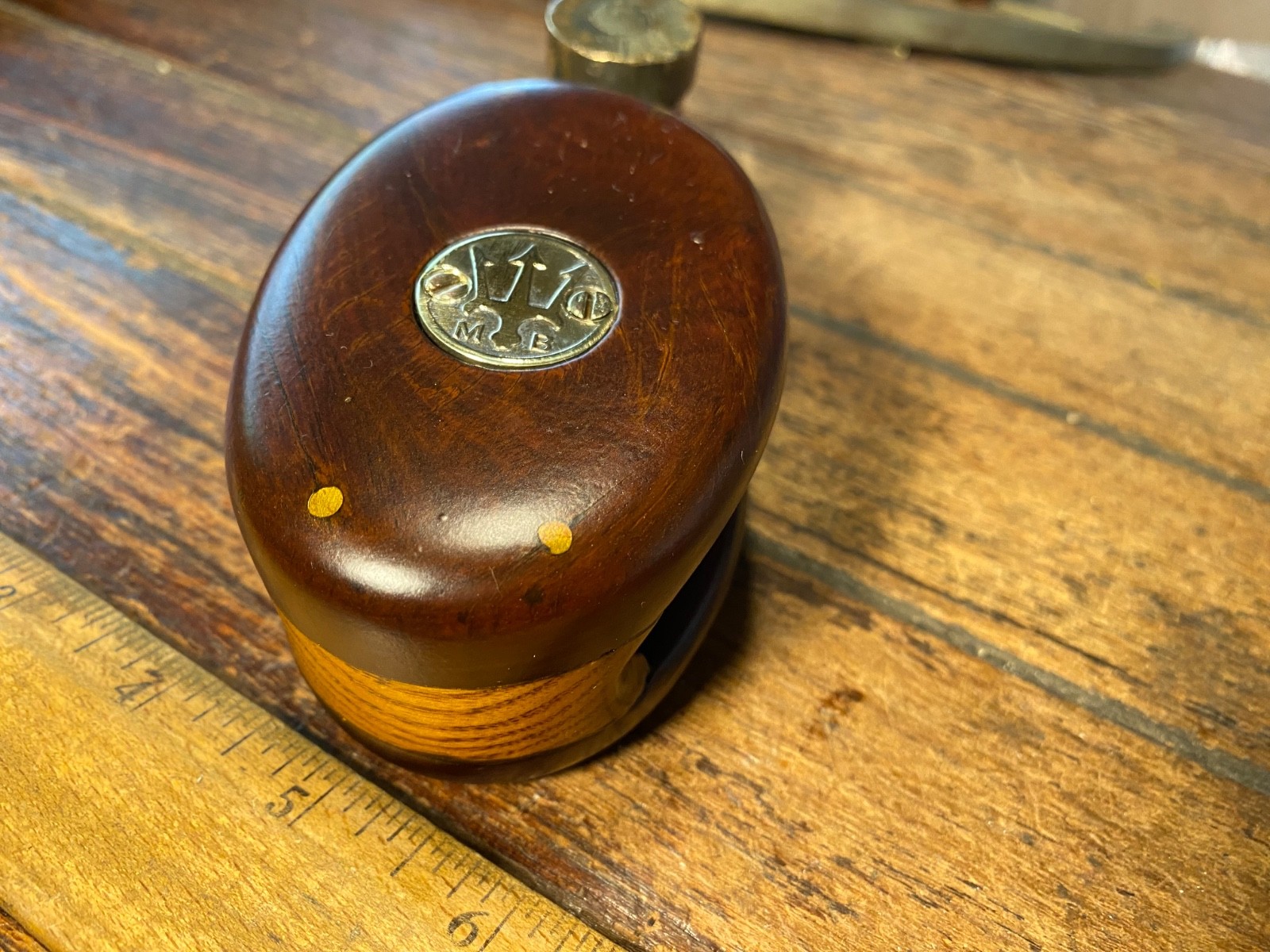 Vintage Refinished Merriman Lignum Vitae Wood Single Block 2″ Bronze Sheave