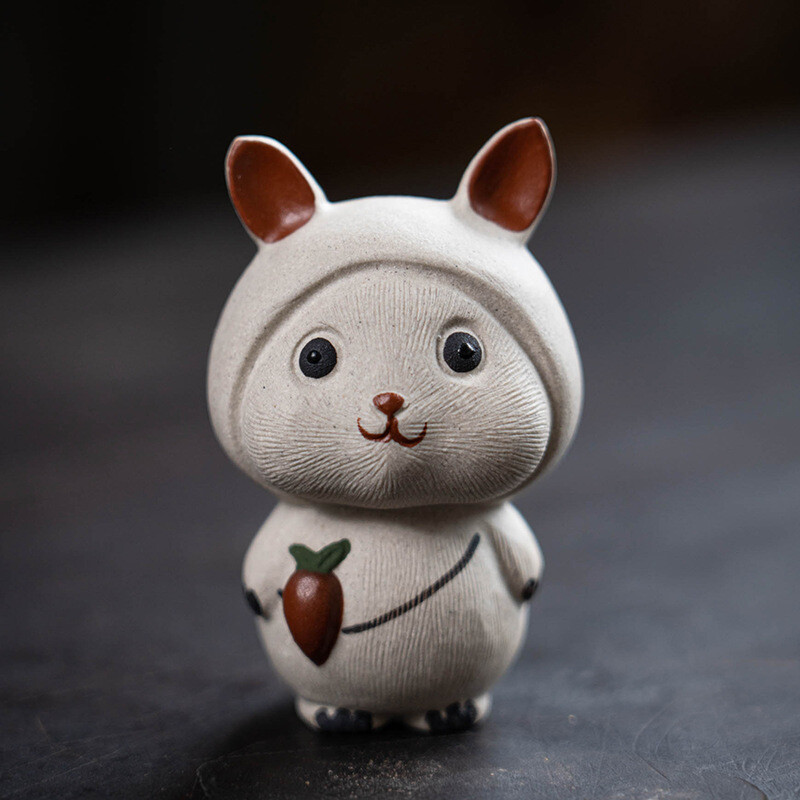 2.7in China Yixing Zisha Pottery White Jade Duan Clay White Rabbit Tea Pet