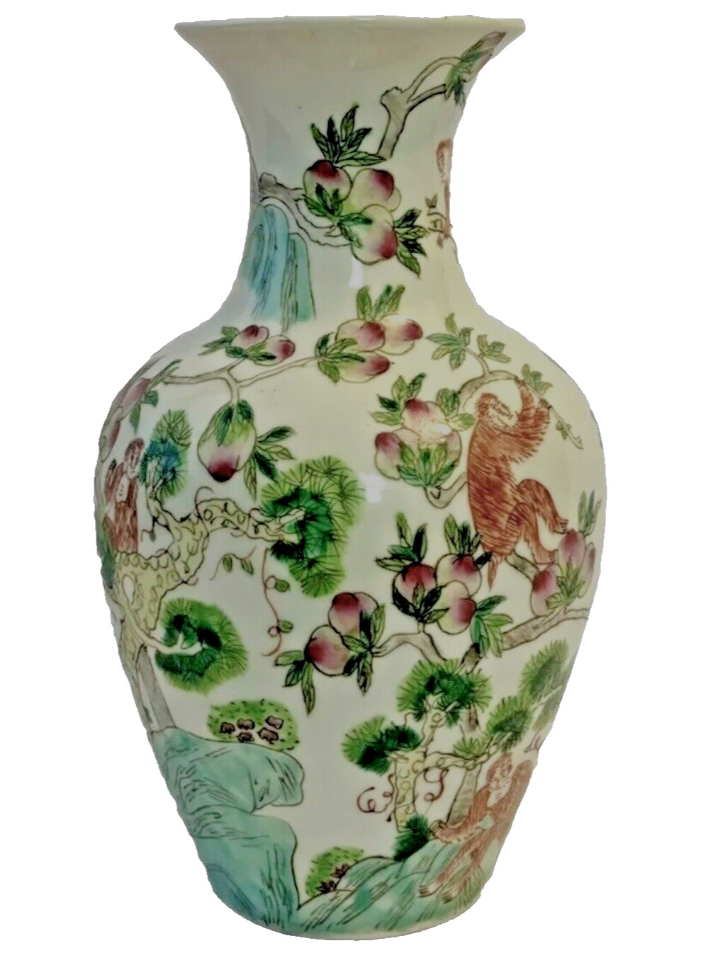 Chinese Qing Dynasty Tongzhi Reign Porcelain Polychrome Enamel Monkey Peach Vase