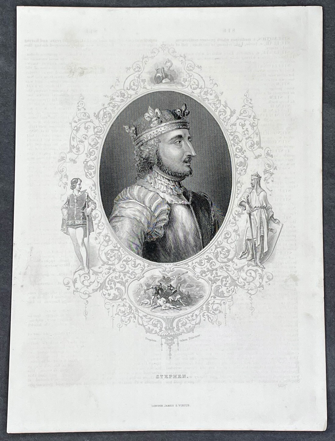 1835 Rev James Barclay Antique Print a Portrait of King Stephen of England