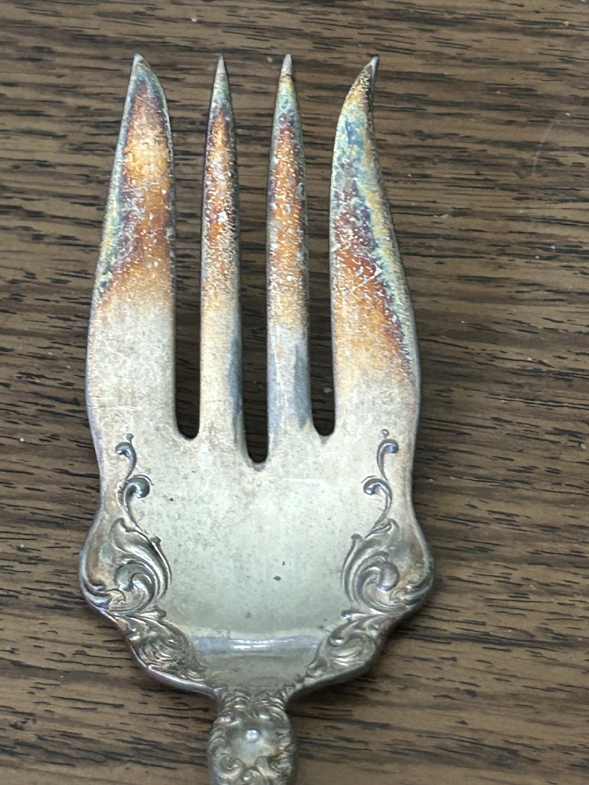 Vintage Silverplate Large Cold Meat Serving Fork~Rogers Scroll Work