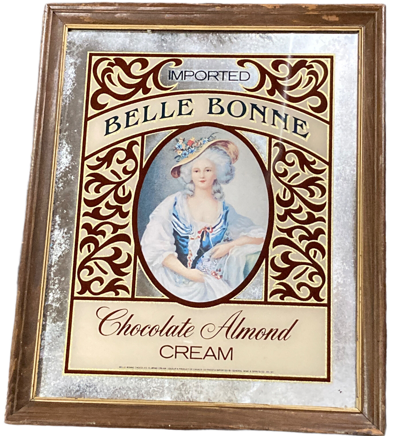 Vintage Belle Bonne Chocolate Almond Cream Liqueur Framed Mirror Advertising 22”