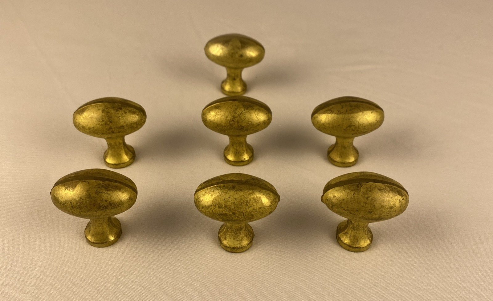 7 Vintage Solid Brass Football Oval Shaped Door Drawer Pulls Knobs 1 1/4″