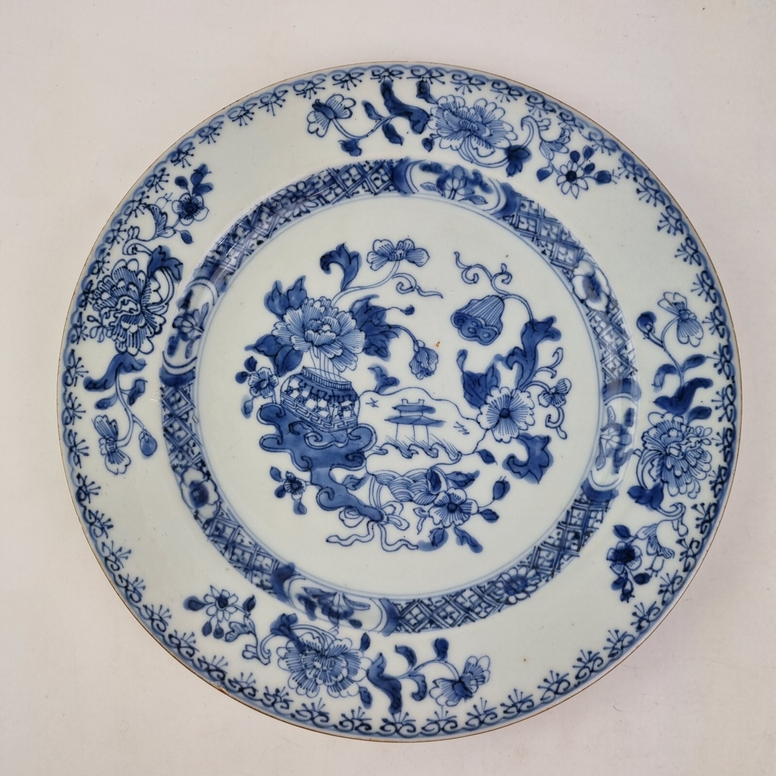 Antique 19thC Chinese Blue And White Plate Painted With Flowers