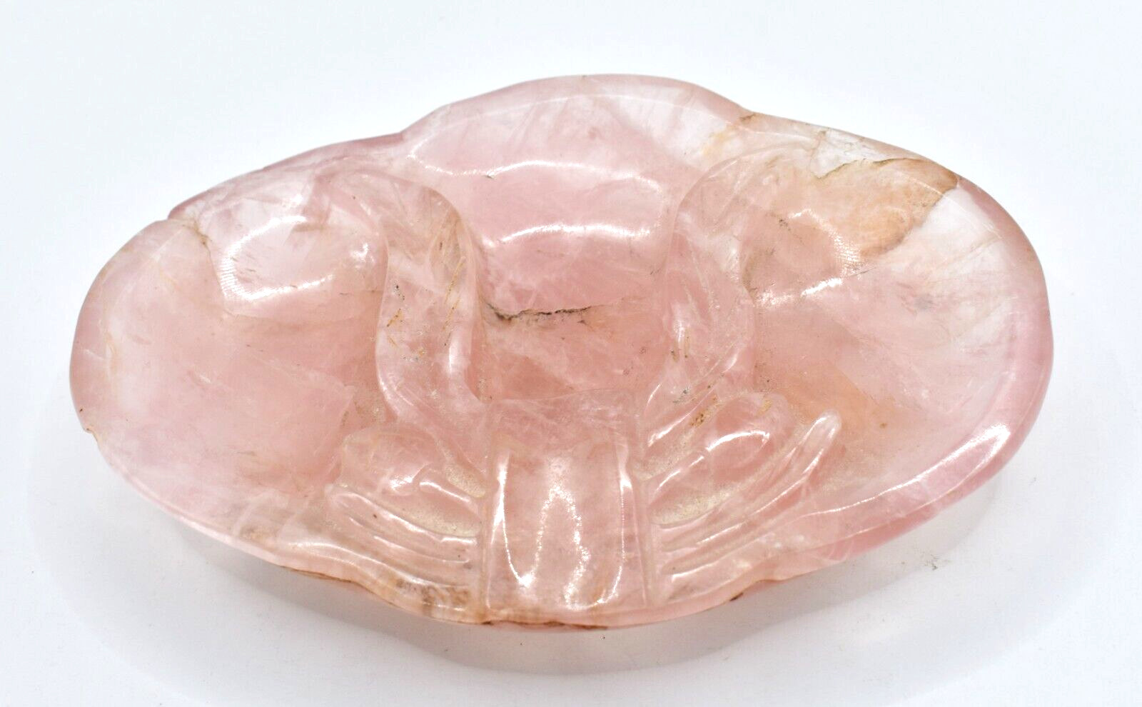 Fine Antique Carved Rose Quartz Chinese Fruit Calligraphy Brush Washer Pot Bowl