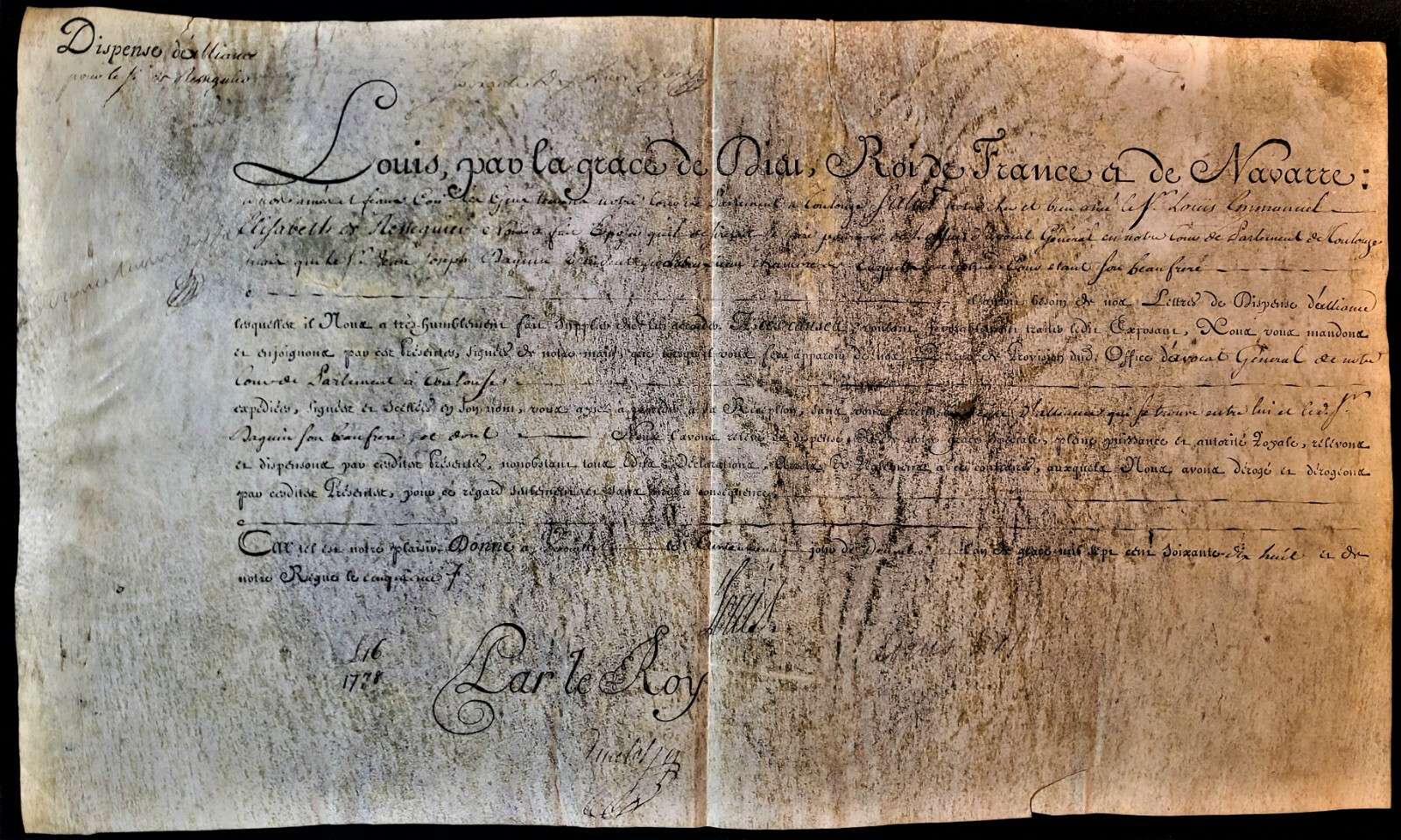LOUIS XVI AUTOGRAPH – LETTER OF EXEMTION FROM ALLIANCE FOR L.E. RESSEGUIER 1778