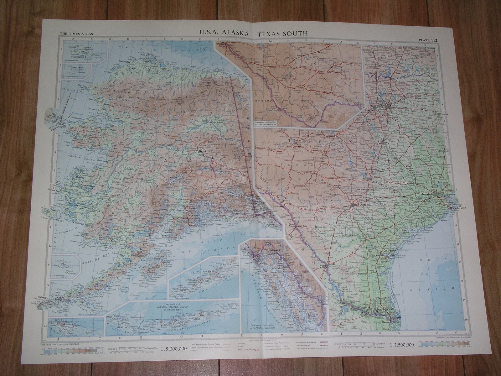 1957 VINTAGE MAP OF SOUTH TEXAS – SCALE 1:2,500,000 / ALASKA – SCALE 1:5,000,000