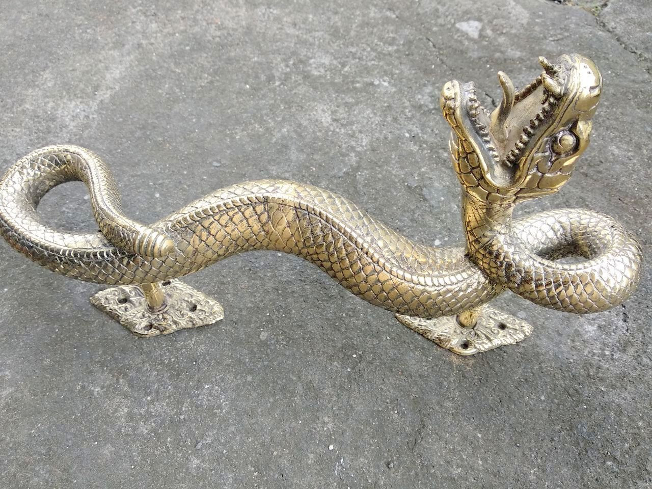 hand made SNAKE Python solid hollow brass door PULL old style aged handle 35cm
