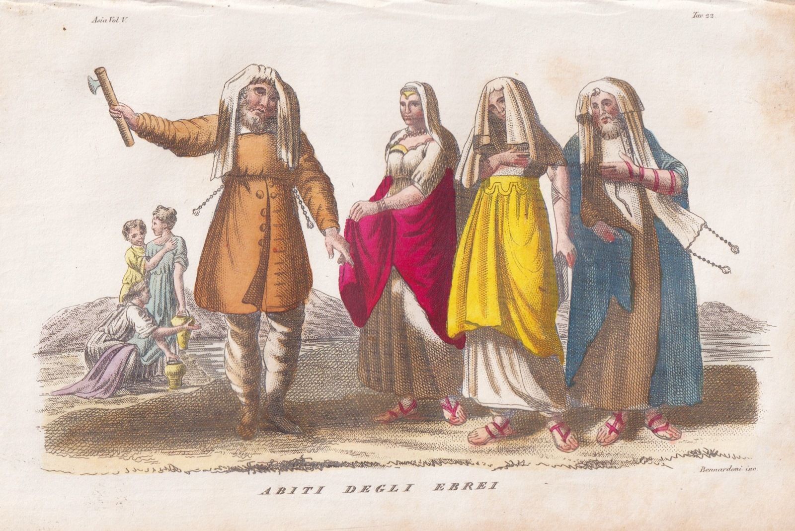 Judaica Jews Jewish Costumes Ferrario Copper Engraving 1830