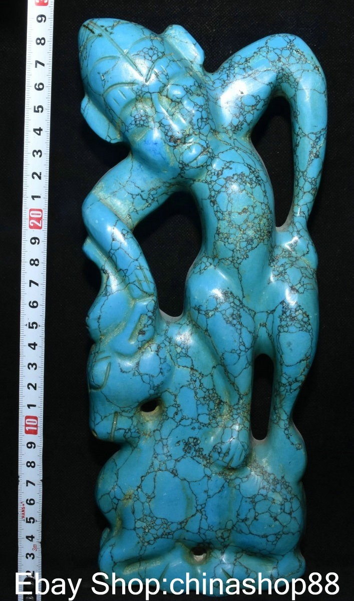 11.6″ Old China Hongshan Culture Turquoise Carving Sun God Helios Horse Statue