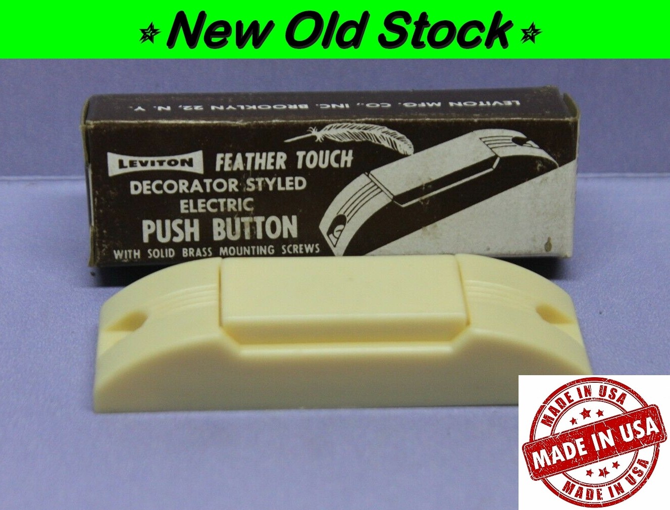 ✅ Vintage Leviton Ivory ART DECO Doorbell Push Button, Feather Touch, USA, NEW